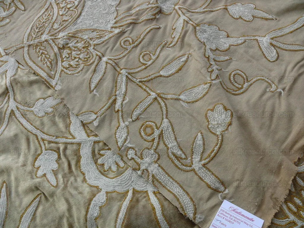 3y Scalamandre Sikandra Velour Crewel On Velvet Gold MSRP USD 568