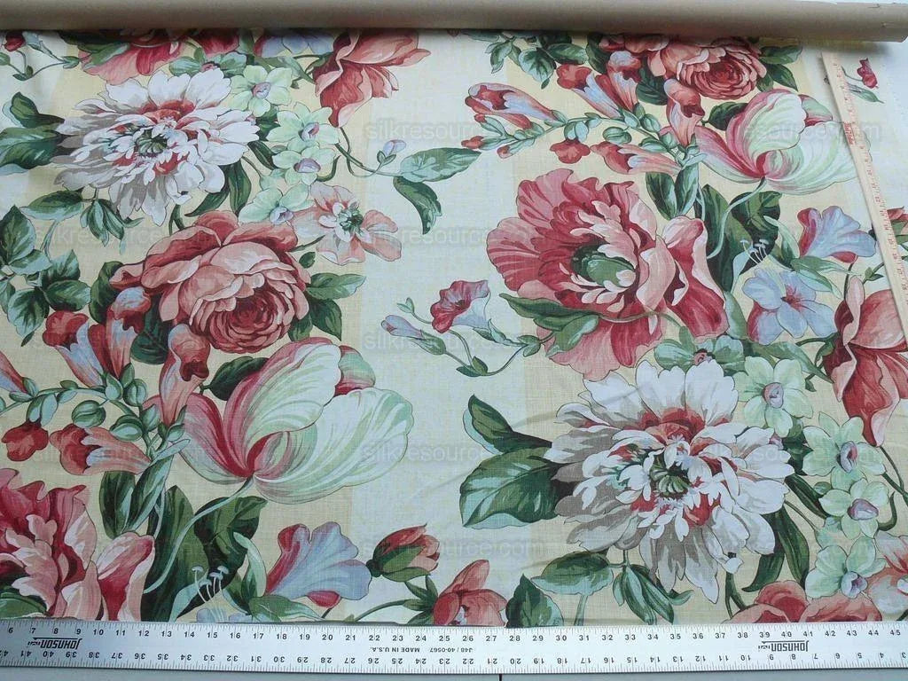 SCALAMANDRE MARISA LARGE PEONY TULIP DAFFORDIL FLOWER LINEN CREA