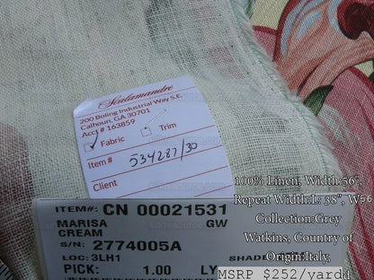 Scalamandre Marisa Large Peony Tulip Daffodil Flower Linen Freesia Cream Bouquet 18 Screens MSRP USD 252/Y