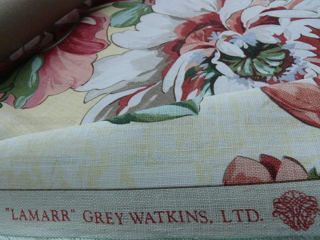 Scalamandre Marisa Large Peony Tulip Daffodil Flower Linen Freesia Cream Bouquet 18 Screens MSRP USD 252/Y