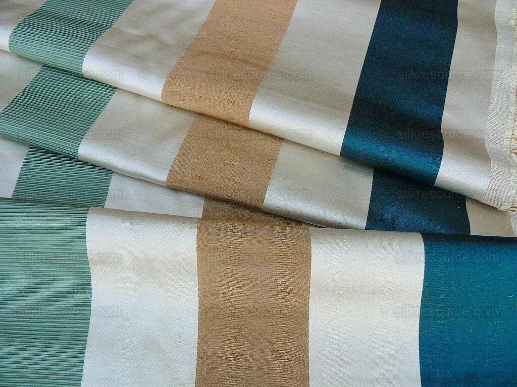 Scalamandre Gilles Stripe Teal Blue Gold Jade Classy Silk Linen Jacquard Heavy Stripe MSRP278/y