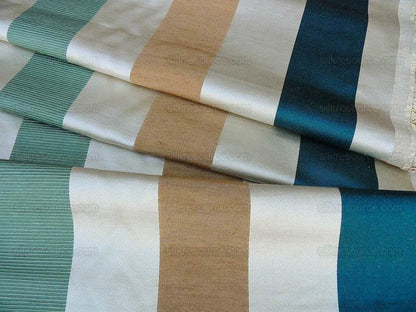 Scalamandre Gilles Stripe Teal Blue Gold Jade Classy Silk Linen Jacquard Heavy Stripe MSRP278/y