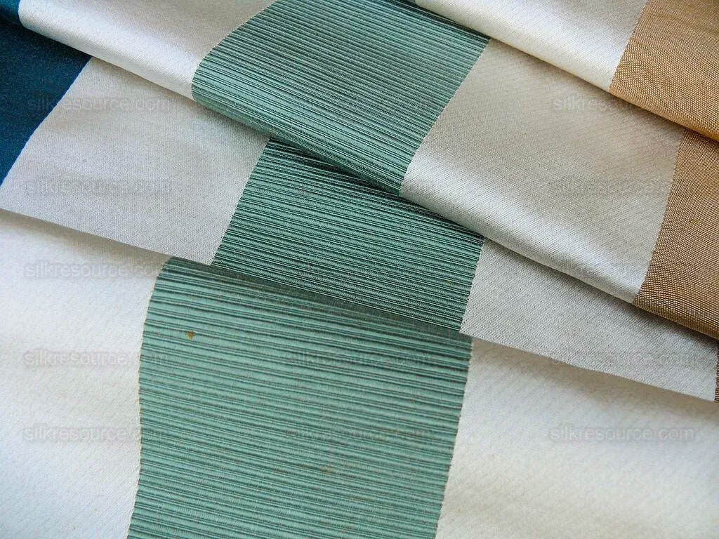 Scalamandre Gilles Stripe Teal Blue Gold Jade Classy Silk Linen Jacquard Heavy Stripe MSRP278/y
