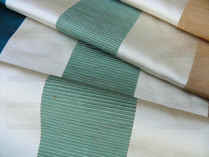 Scalamandre Gilles Stripe Teal Blue Gold Jade Classy Silk Linen Jacquard Heavy Stripe MSRP278/y