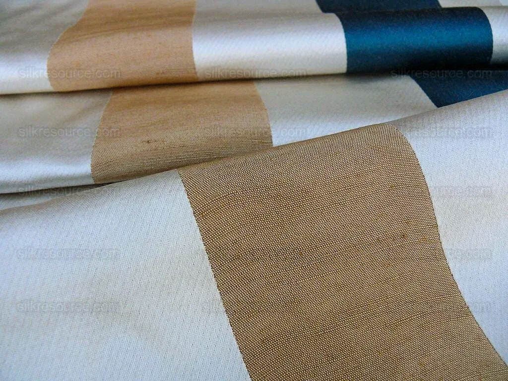 Scalamandre Gilles Stripe Teal Blue Gold Jade Classy Silk Linen Jacquard Heavy Stripe MSRP278/y