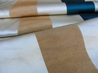 Scalamandre Gilles Stripe Teal Blue Gold Jade Classy Silk Linen Jacquard Heavy Stripe MSRP278/y