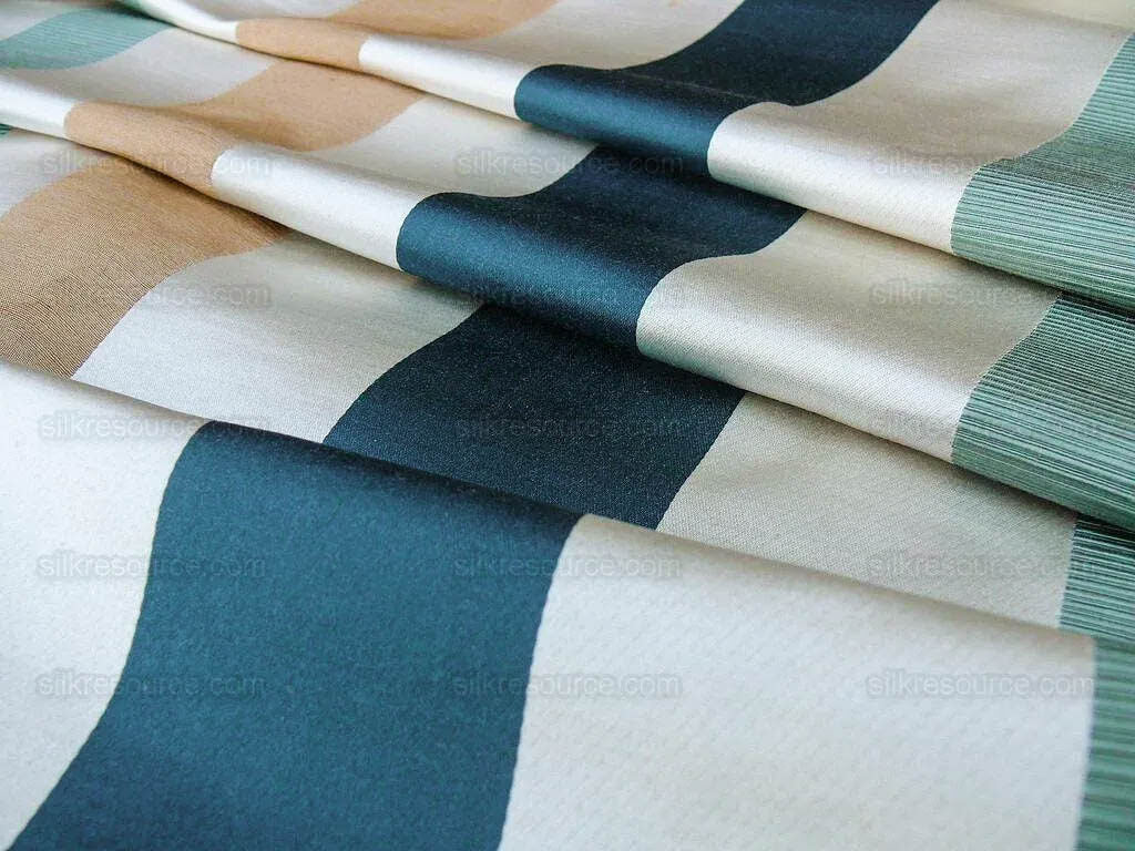 Scalamandre Gilles Stripe Teal Blue Gold Jade Classy Silk Linen Jacquard Heavy Stripe MSRP278/y