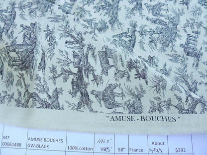 Scalamandre French Toile Farm Amuse Bouches Black On Cream Print MSRP USD 392/Y