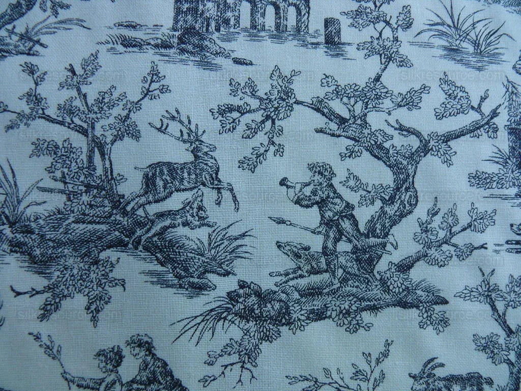 Scalamandre Toile de jouy Amuse Bouches Blue Cream White French Country Print Chintz Duck Dog Donkey MSRP USD 392/Y