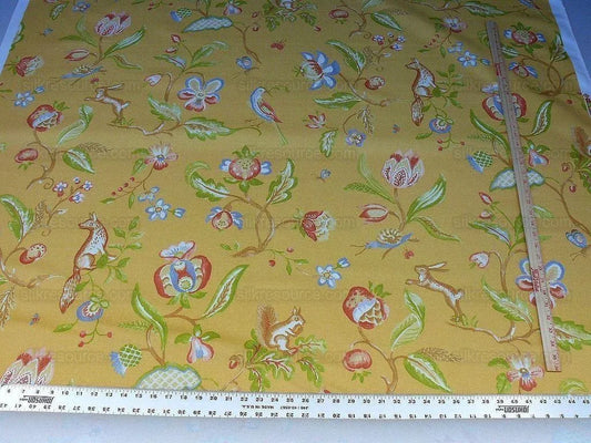 By Yd Scalamandre Westchester Yellow Animal Fox Bunny Bird Deer Heavy Cotton Duck MSRP USD 132/Y