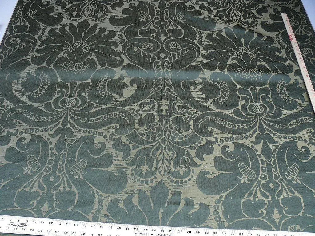 9.75y Scalamandre Maggiolino-smoke Silk Green Damask MSRP USD 464