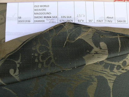 9.75y Scalamandre Maggiolino-smoke Silk Green Damask MSRP USD 464