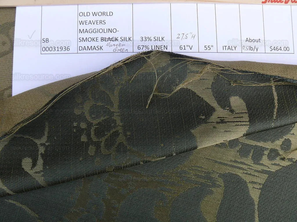 By Yd Scalamandre Maggiolino-smoke Silk Dark Green Black Gold Taupe Damask MSRP USD 464