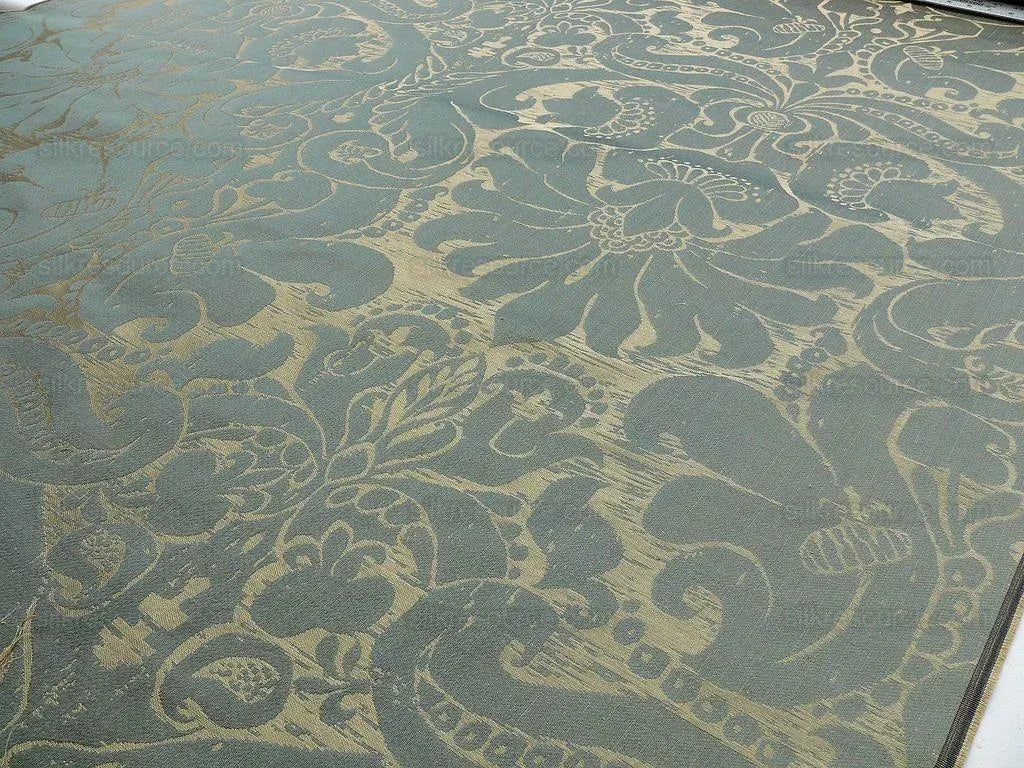 9.75y Scalamandre Maggiolino-smoke Silk Green Damask MSRP USD 464