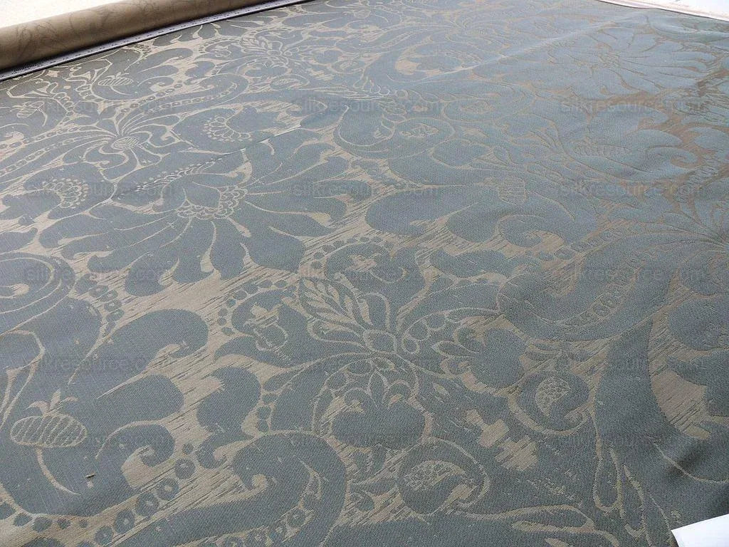 By Yd Scalamandre Maggiolino-smoke Silk Dark Green Black Gold Taupe Damask MSRP USD 464