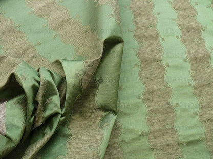 Bty Old World Weavers Silk Leaves Stripe-beige Green Reversible Silk Jacquard MSRP USD 216/y