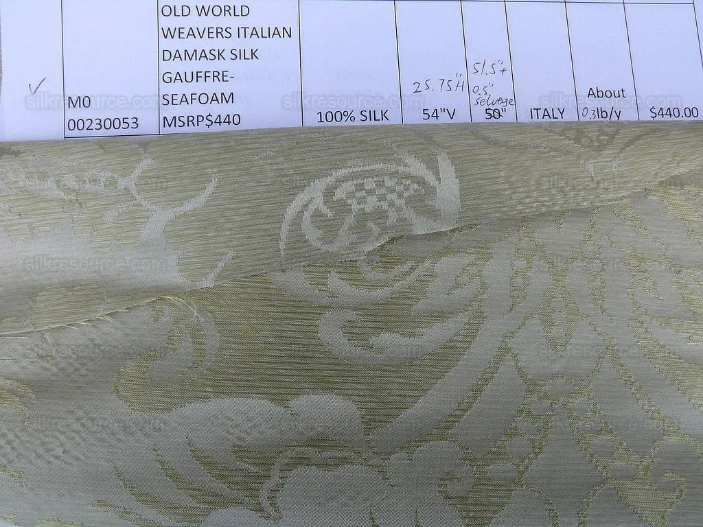 1y Scalamandre Italian Damask Gauffre Seafoam MSRP USD 440/Yard