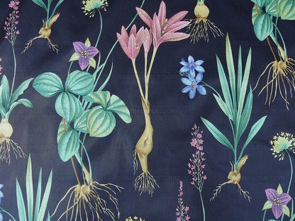 By Yard Scalamandre Les Fleurs Gardens Gw Black Botanical Print Green French Lily Iris Couscous Bulb Lilium Leslie Merritt MSRP USD 404/y