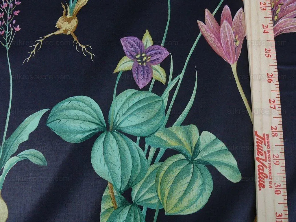 By Yard Scalamandre Les Fleurs Gardens Gw Black Botanical Print Green French Lily Iris Couscous Bulb Lilium Leslie Merritt MSRP USD 404/y