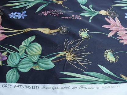 By Yard Scalamandre Les Fleurs Gardens Gw Black Botanical Print Green French Lily Iris Couscous Bulb Lilium Leslie Merritt MSRP USD 404/y