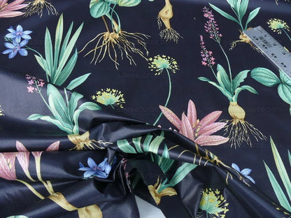 By Yard Scalamandre Les Fleurs Gardens Gw Black Botanical Print Green French Lily Iris Couscous Bulb Lilium Leslie Merritt MSRP USD 404/y