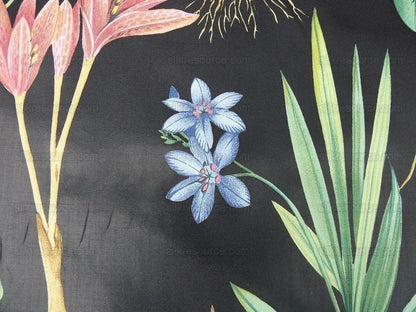 By Yard Scalamandre Les Fleurs Gardens Gw Black Botanical Print Green French Lily Iris Couscous Bulb Lilium Leslie Merritt MSRP USD 404/y