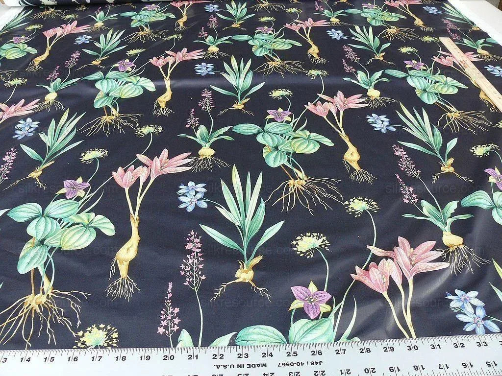 By Yard Scalamandre Les Fleurs Gardens Gw Black Botanical Print Green French Lily Iris Couscous Bulb Lilium Leslie Merritt MSRP USD 404/y