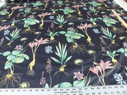 By Yard Scalamandre Les Fleurs Gardens Gw Black Botanical Print Green French Lily Iris Couscous Bulb Lilium Leslie Merritt MSRP USD 404/y