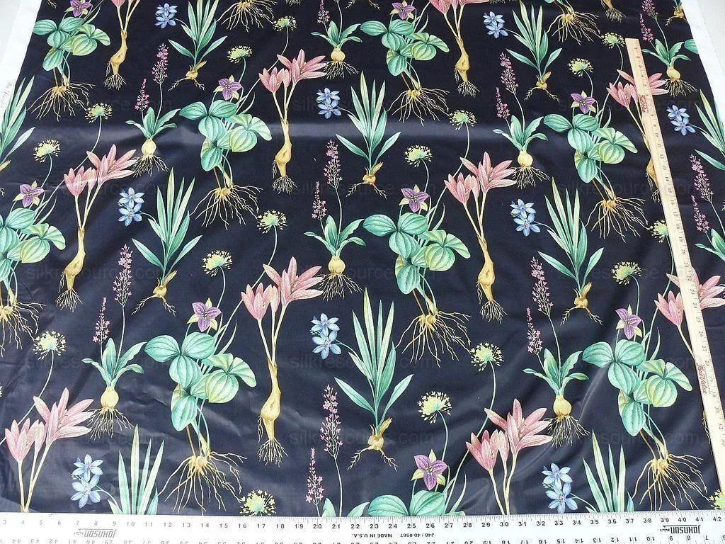 By Yard Scalamandre Les Fleurs Gardens Gw Black Botanical Print Green French Lily Iris Couscous Bulb Lilium Leslie Merritt MSRP USD 404/y