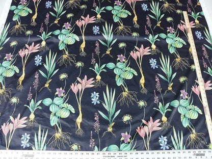 By Yard Scalamandre Les Fleurs Gardens Gw Black Botanical Print Green French Lily Iris Couscous Bulb Lilium Leslie Merritt MSRP USD 404/y