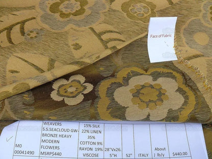 By Yd Scalamandre S.S Seacloud Grey Watkins Bronze Brown  Heavy Flower MSRP USD 440Y