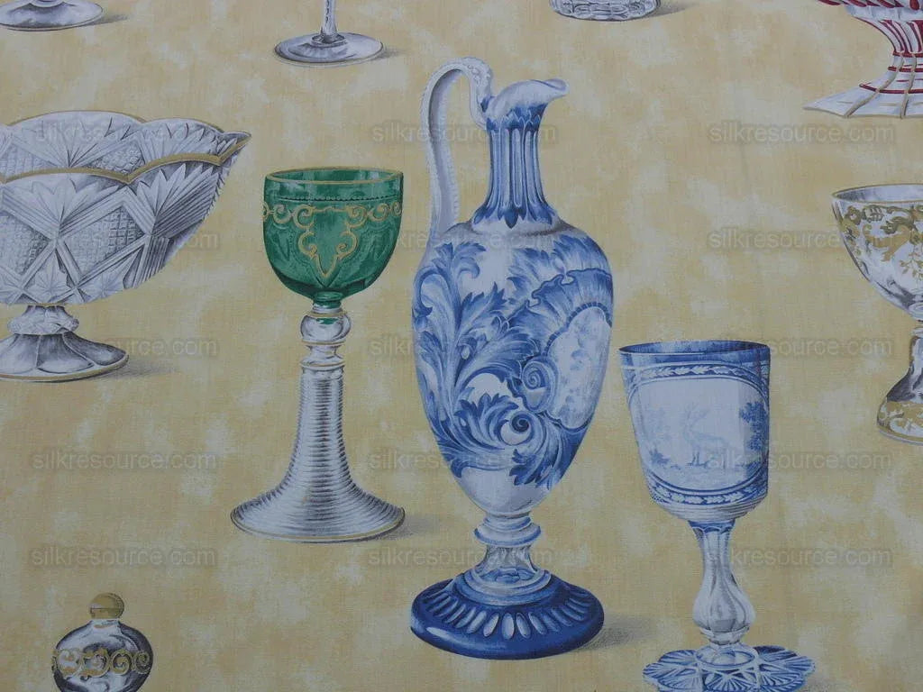 Scalamandre Hand Print Cristalli Yellow Crystal Cut Glasses Bty MSRP USD 164/Y