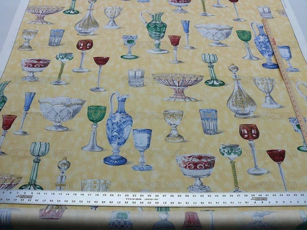 Scalamandre Hand Print Cristalli Yellow Crystal Cut Glasses Bty MSRP USD 164/Y