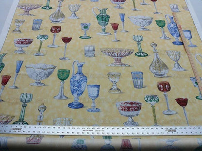 Scalamandre Hand Print Cristalli Yellow Crystal Cut Glasses Bty MSRP USD 164/Y