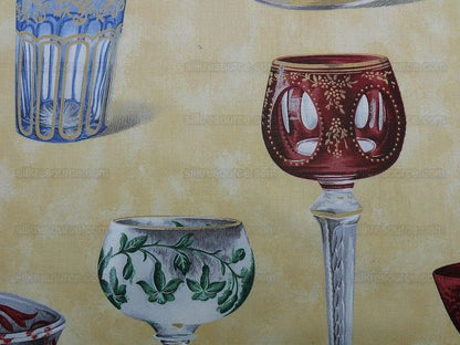 Scalamandre Hand Print Cristalli Yellow Crystal Cut Glasses Bty MSRP USD 164/Y