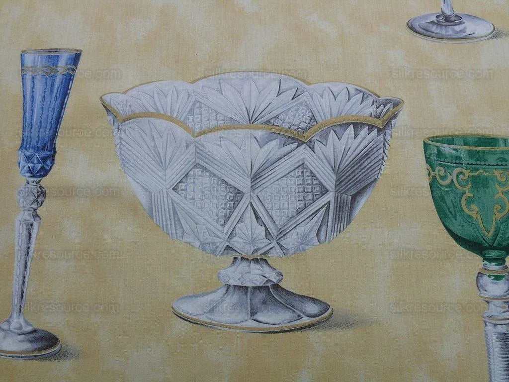 Scalamandre Hand Print Cristalli Yellow Crystal Cut Glasses Bty MSRP USD 164/Y