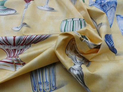 Scalamandre Hand Print Cristalli Yellow Crystal Cut Glasses Bty MSRP USD 164/Y