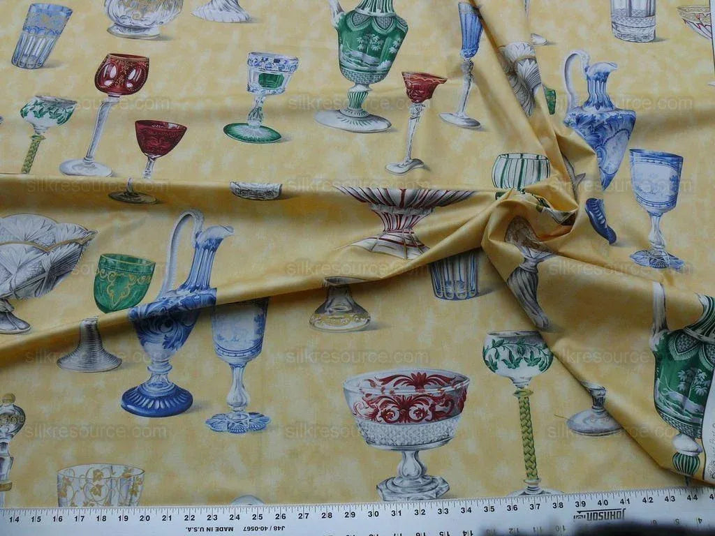 Scalamandre Hand Print Cristalli Yellow Crystal Cut Glasses Bty MSRP USD 164/Y