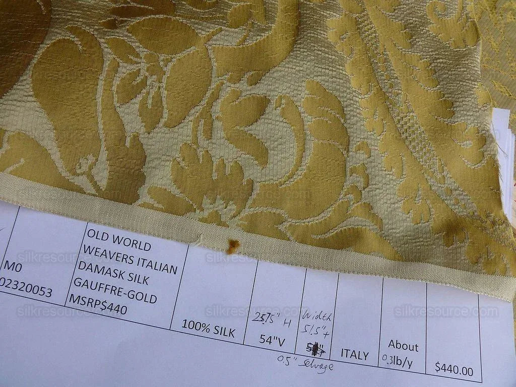 7.75y Scalamandre Italian Damask Silk Gauffre-gold MSRP USD 440/Y