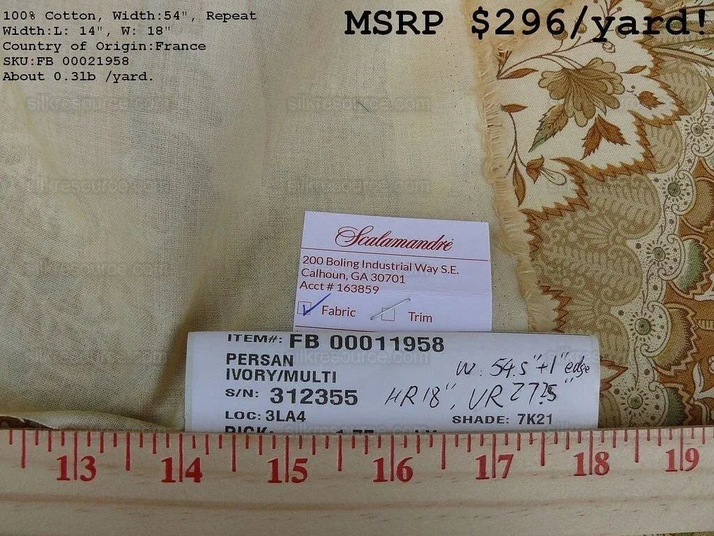 1.6y Scalamandre Persan Exquisite Hand Print France Ivory $296