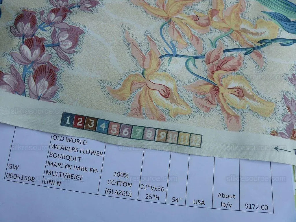 By yard Scalamandre Bouquet Marlyn Park Fh Multi/beige Cotton MSRP USD 188/y