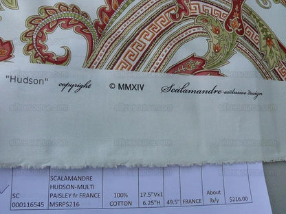 By Yard Scalamandre Hudson Multi/white Paisley Printed Cotton Sateen Belle Jardin Collection Fr France MSRP USD 216/y