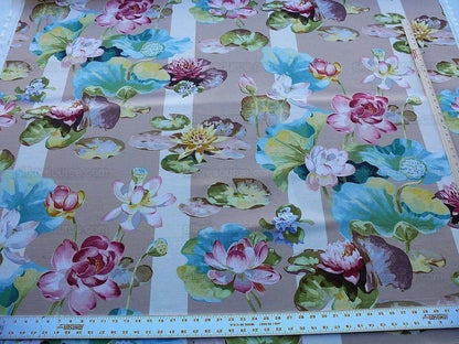 By yard Scalamandre Meiji Pond Tan Beige Lotus Water Lily Linen Print MSRP USD312/yard
