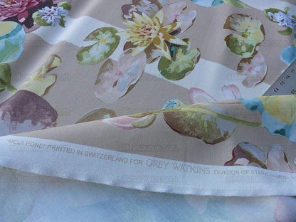 By yard Scalamandre Meiji Pond Tan Beige Lotus Water Lily Linen Print MSRP USD312/yard