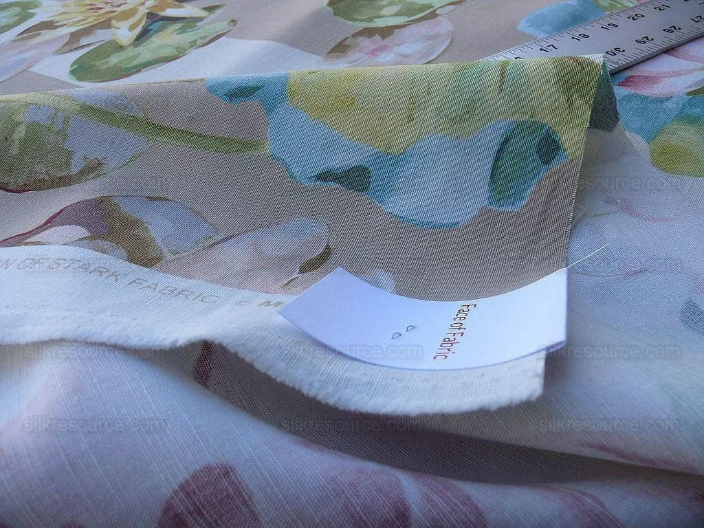 By yard Scalamandre Meiji Pond Tan Beige Lotus Water Lily Linen Print MSRP USD312/yard