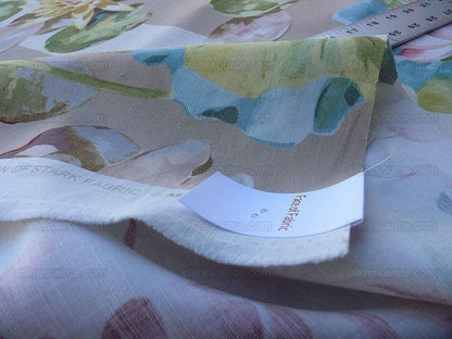 By yard Scalamandre Meiji Pond Tan Beige Lotus Water Lily Linen Print MSRP USD312/yard