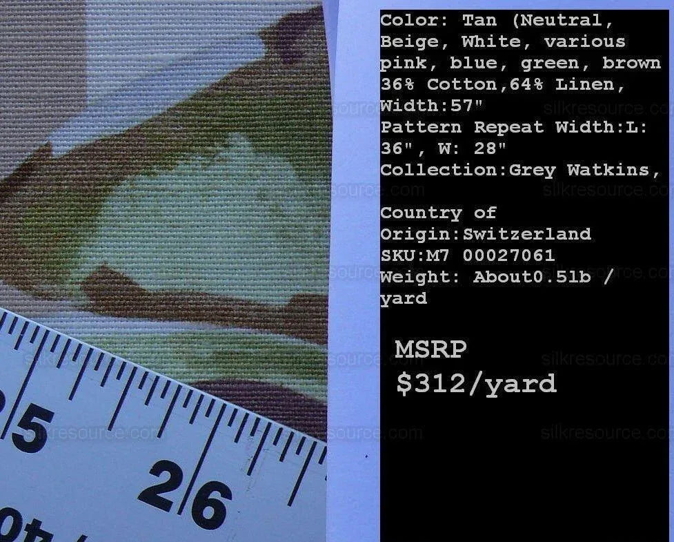 By yard Scalamandre Meiji Pond Tan Beige Lotus Water Lily Linen Print MSRP USD312/yard