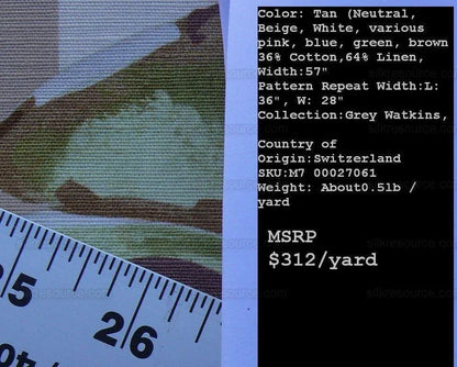 By yard Scalamandre Meiji Pond Tan Beige Lotus Water Lily Linen Print MSRP USD312/yard