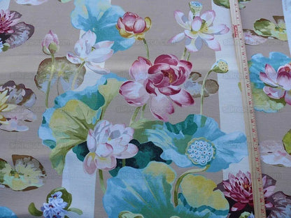 By yard Scalamandre Meiji Pond Tan Beige Lotus Water Lily Linen Print MSRP USD312/yard
