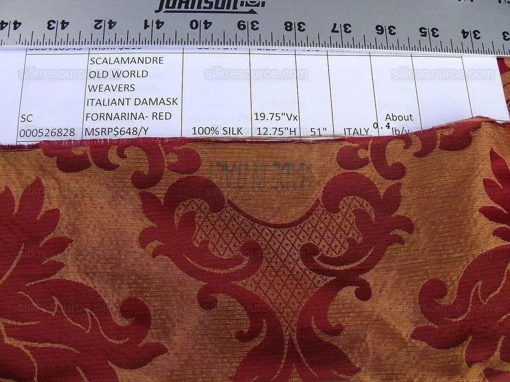 By Yard Scalamandre Italian Damask Fornarina Red MSRP USD 648/Y
